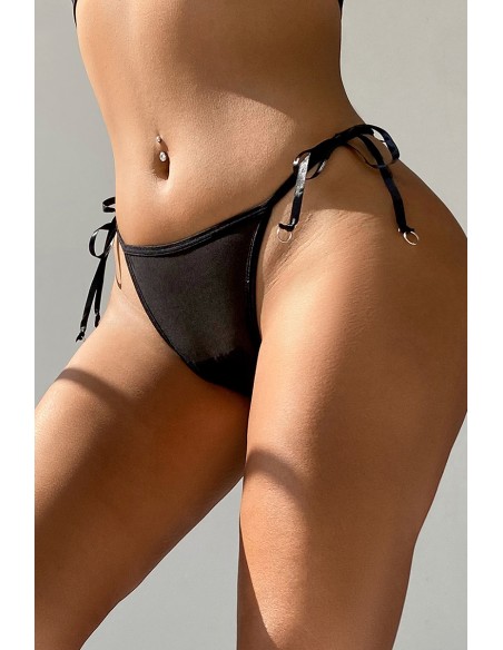 String brodé dans le dos Noir - Litolu Lingerie